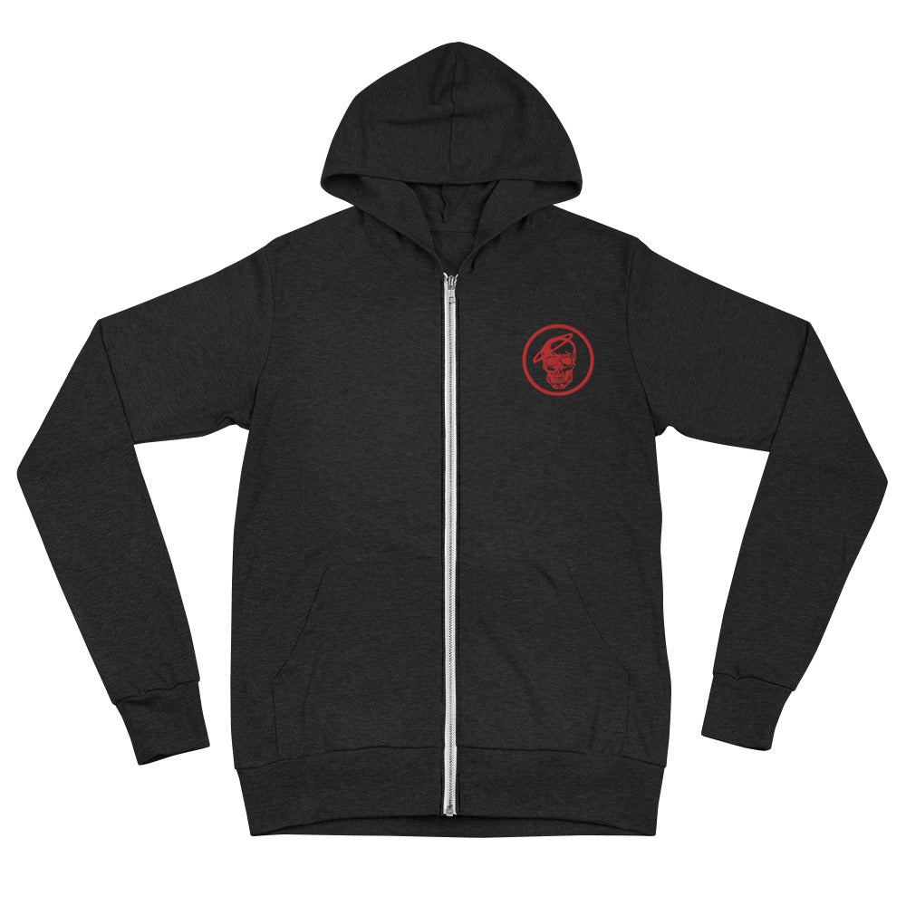 Embroidered Skull Zip-Up Hoodie